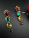 Matt Gold, stone Long Earrings, Multicolor, Bridesmaid Gift, Designer jewelry