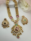 Rajwadi Kundan Enamel Pearl Gold Necklace Set, Indian Bridal Rani Haar