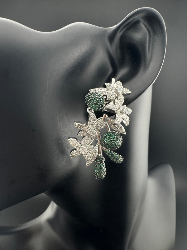 Cubic Zirconia, Diamond nano setting, flower, Victorian Dangle earrings, Indian Jewelry