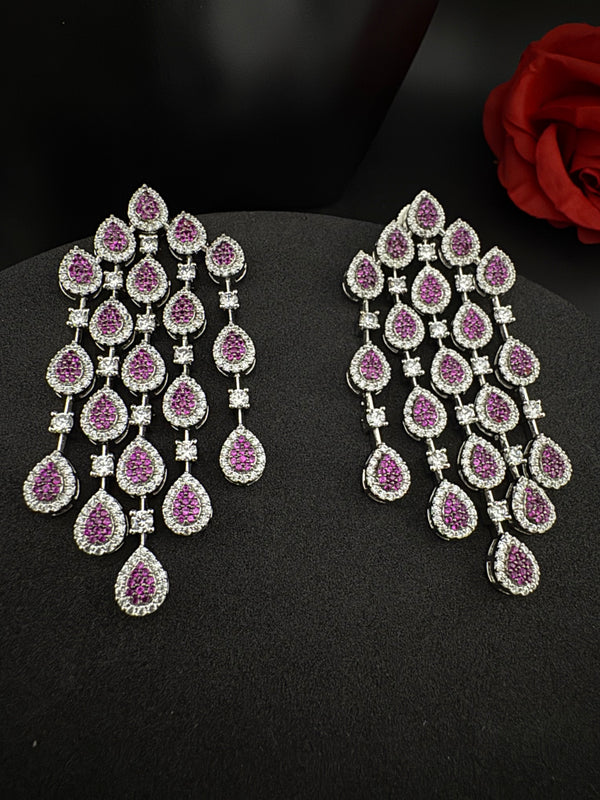 Premium Nano Setting Cubic Zirconia Long Chandelier earrings in Drop shape, stylish, designer Statement long earring/Bridal Bridesmaid