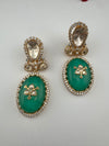 Green and Gold Kundan, Doublet Stone Chandelier Drop Earrings, Bridal, Moissanite, CZ, Designer jewelry