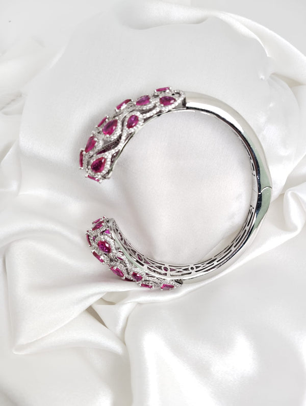 Openable Designer Cuff Bracelet with CZ Stones, Brass Bangle Fits 2.6"