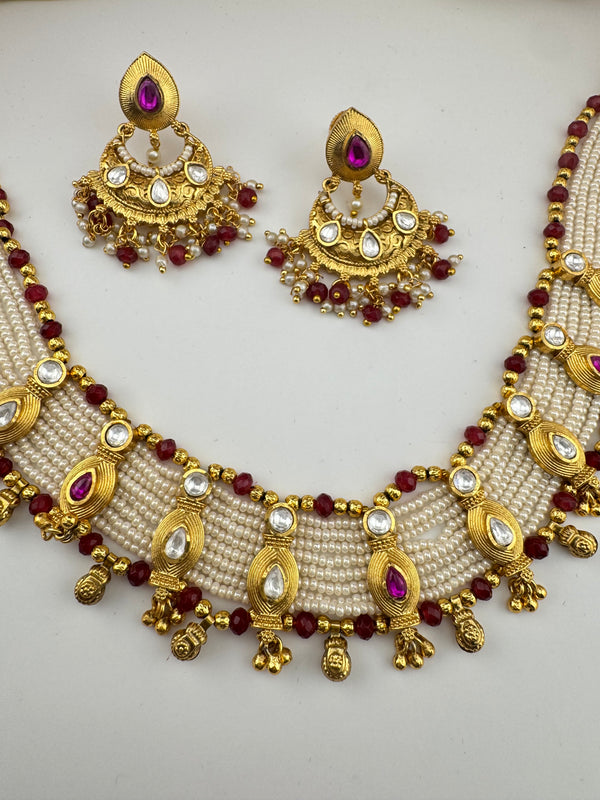 Rajwadi, kundan, pearls, stones Gold necklace set, Indian Bridal Jewelry set