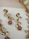 Kundan, Moissanite, stone Sleek Gold flower long necklace set, Indian Bridal Jewelry