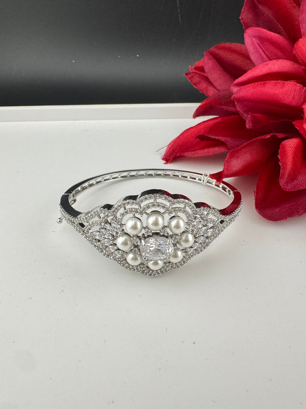 Openable Designer bracelet with Pearls, crystal stones, CZ Nano setting, Fits size upto 2.6"