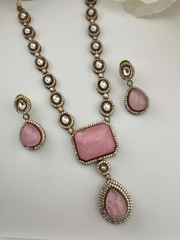 Kundan, Polki, CZ, Doublet Stones Long Golden necklace set, Rani haar, everyday wear jewelry
