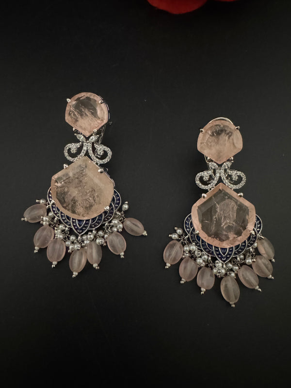 Pink and Gold, Doublet Stone Chandelier Drop Earrings, Bridal, CZ, Designer jewelry