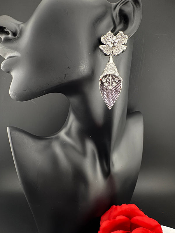 Premium Nano Setting Cubic Zirconia 3D earrings in Spear Drop, stylish, designer Inspired Statement Dangle earring/Bridal Bridesmaid earring