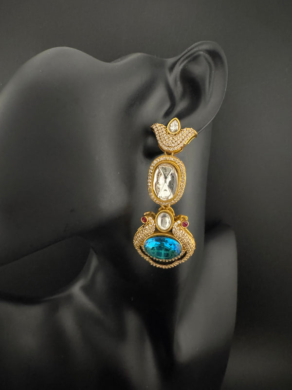 Kundan, CZ, Gold, Doublet Stone Chandelier Long Earrings, Bridal, Moissanite, CZ, Designer jewelry