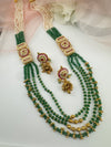 Rajwadi Kundan, Green hydro beads, Pachi, Pearl Long Gold Necklace Set, Indian Bridal Rani Haar