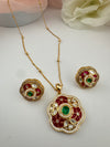 Kundan, Pachi, CZ, Stone Pendant Necklace Set with Matching Earrings, Brass CZ Jewelry