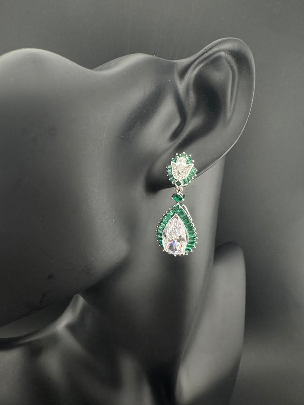 Swarovski inspired Cubic Zirconia, Diamond, channel setting Crystal stone, Silver Polish inspired Dangle Drop earrings, Indian Jewelry