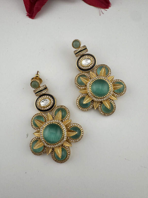 Kundan, stone, cuboz Zirconia Sabyasachi inspired Chandbali Chandelier long earring, designer jewelry