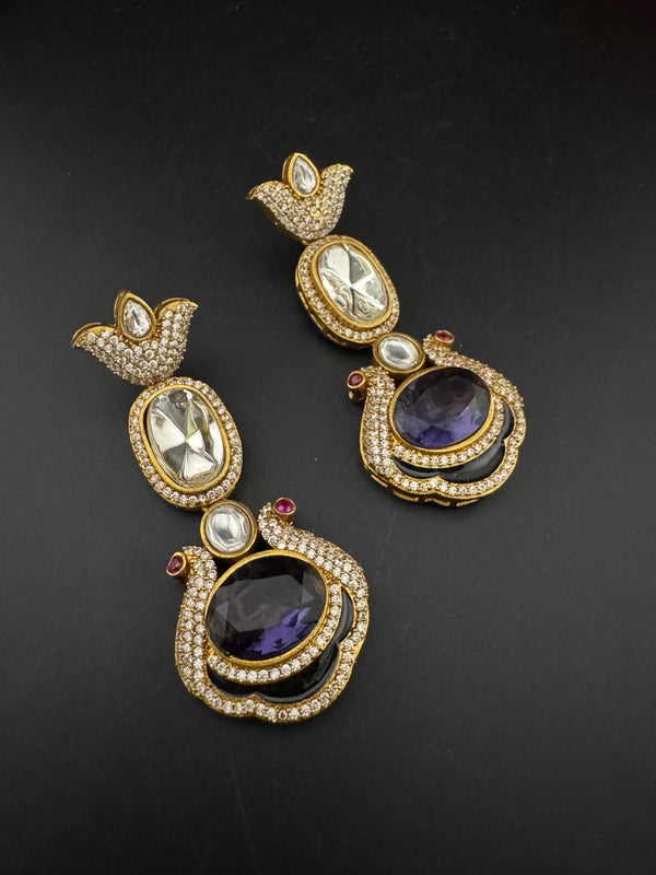 Kundan, CZ, Gold, Doublet Stone Chandelier Long Earrings, Bridal, Moissanite, CZ, Designer jewelry