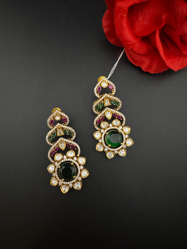 Cubic Zirconia, Kundan, Stone Chandelier Drop Earrings, Moissanite, CZ, Designer jewelry