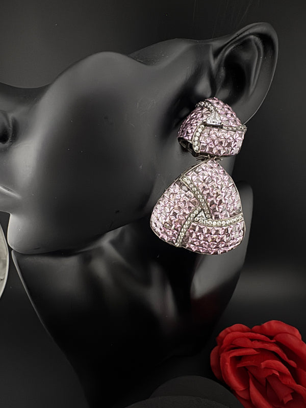 Premium Nano Setting Cubic Zirconia, Lavender Crystal stones in Unique setting is Victorian stylish designer Inspired Statement long earring