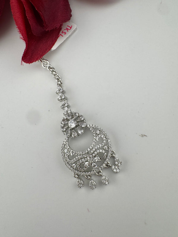 Silver Cubic Zirconia/Diamond Small Tikka, Indian Maang Tikka, kids Headpiece, head jewelry