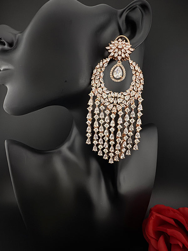 Premium Cubic Zirconia Chandelier Oversized earrings is designer Inspired, Statement Long earring, Bridal, Party, Wedding jewelry,