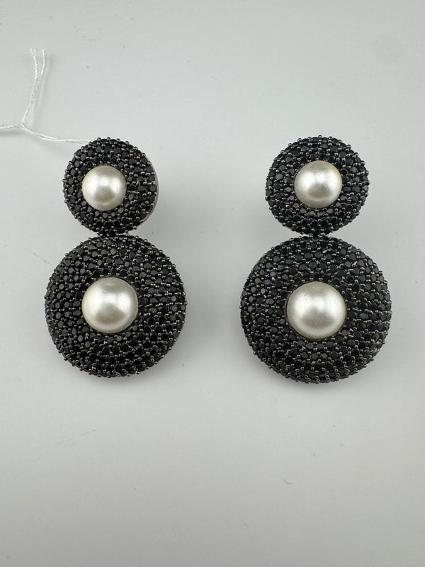 Cubic Zirconia, Diamond nano setting, pearls, Victorian Dangle earrings, Indian Jewelry