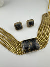 CZ, Mystic doublet stone, Antique gold tone Curb Link chain Choker necklace set with earrings