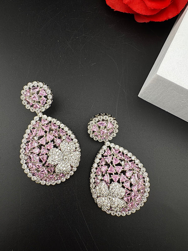 Premium Nano Setting of Cubic Zirconia in silver is designer Inspired Statement Drop Dangle earring/Unique Indian, Bridal, bridesmaid gift