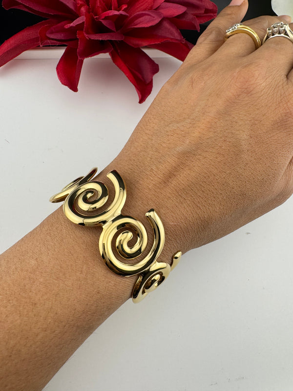 Brushed finished Gold Chunky Cuff Bracelet Bangle, Anti Tarnish, fits sizes upto 2.6"