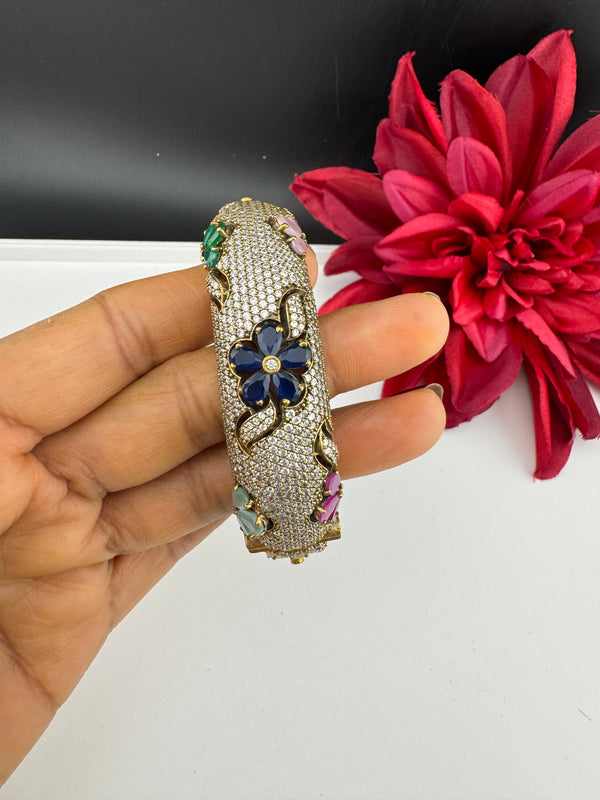 Openable Matt Gold Plated Bangle with Crystal Stones, CZ Nano Setting (Fits 2.6" Diameter)