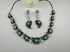Nano Setting CZ Diamond Statement Green Necklace Set, White Gold Plated Choker, nature inspired