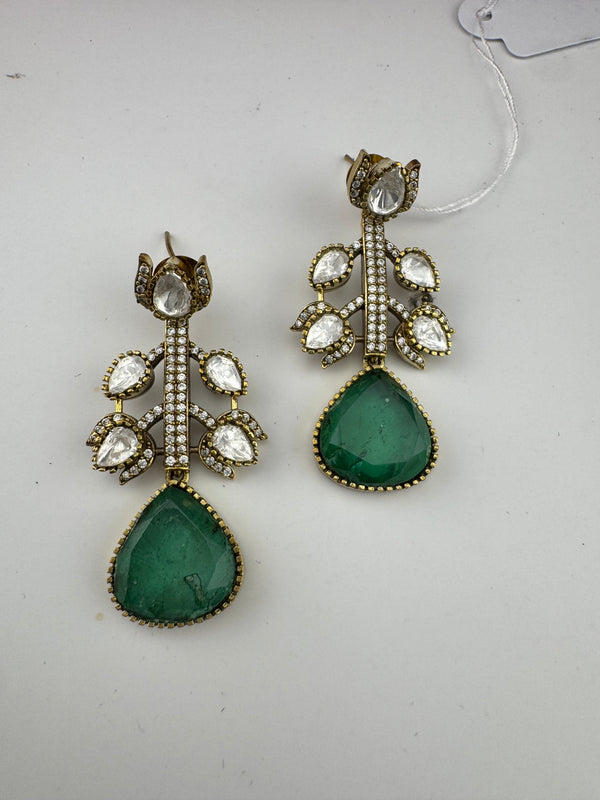 Designer inspired, Doublet stone uncut kundan and CZ chandbali Drop earrings, Indian Jewelry