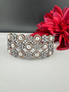 Openable Designer bracelet with Pearls, crystal stones, CZ Nano setting, Fits size upto 2.6"