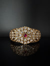 Moissanite Kundan, CZ Openable Bracelet Bangle, Gold Polish (Fits 2.6" wrists)