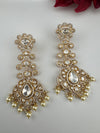 White and Gold Kundan, Pearls Chandelier Long Earrings, Bridal, Moissanite, CZ, Designer jewelry