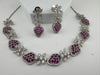 Nano Setting CZ Diamond Statement Ruby Necklace Set, White Gold Plated Choker, 3D nature inspired