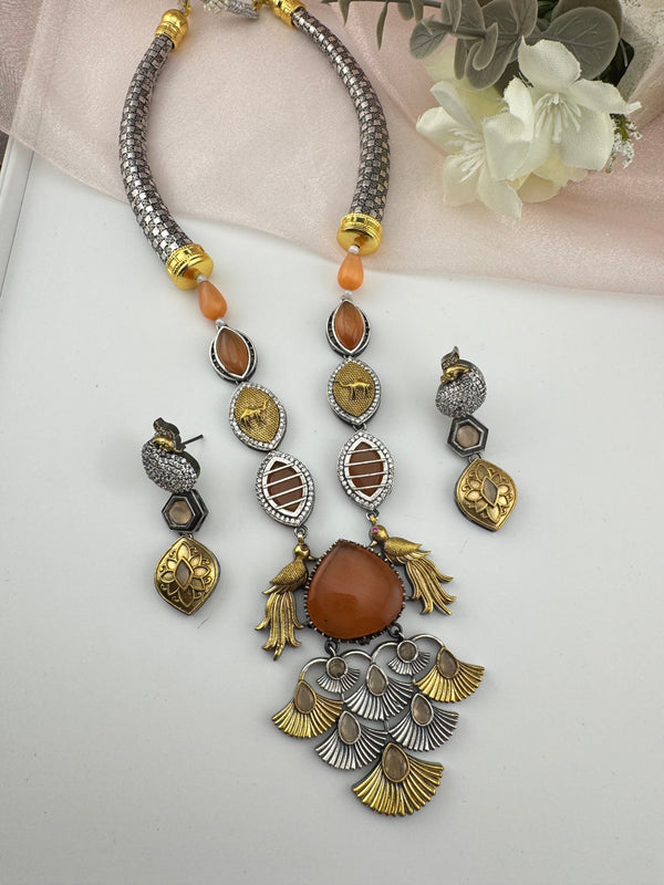 Amrapali inspired, oxidized, CZ, Stone Fusion Long necklace set, Rani haar, everyday wear jewelry