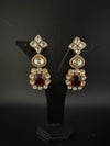 Red and Gold Kundan, Stone Chandelier Drop Earrings, Bridal, Moissanite, CZ, Designer jewelry