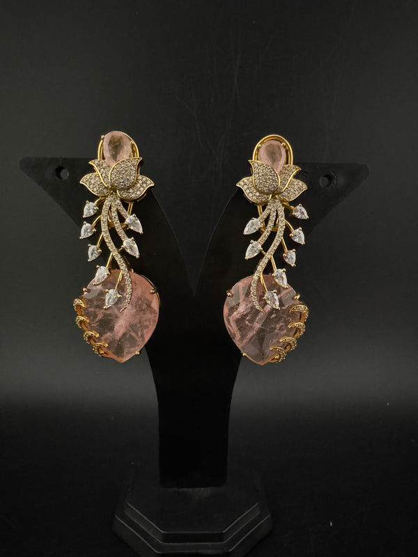 Pink and Gold, Doublet Stone Chandelier Drop Earrings, Bridal, CZ, Designer jewelry