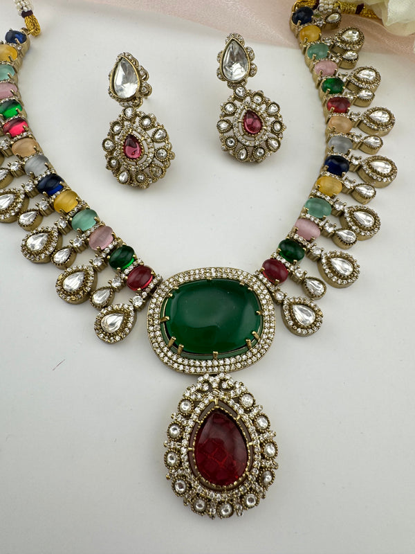 Kundan, Stones, CZ Gold Plated necklace set, Indian Bridal Jewelry set