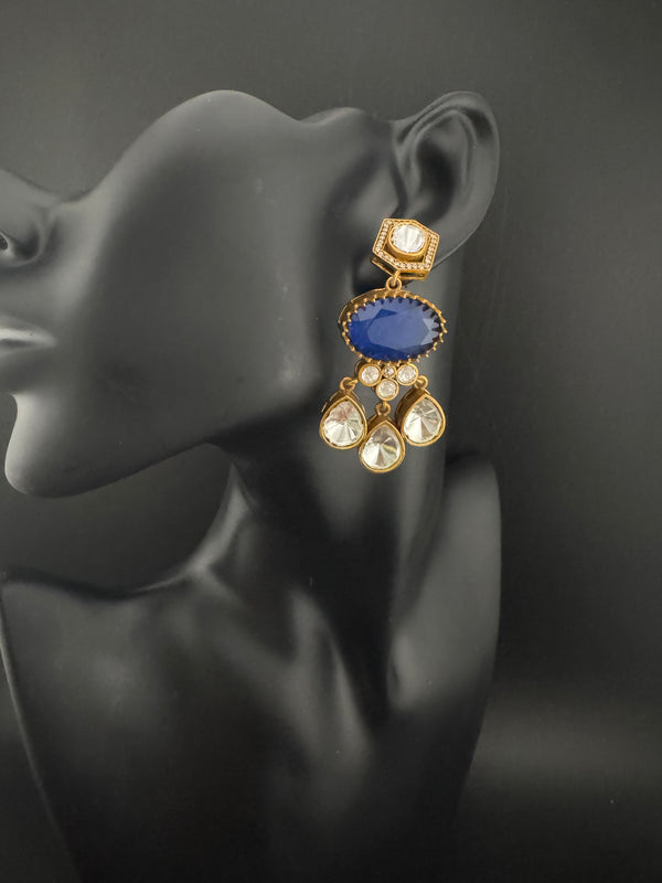 Gold Kundan, Stone Chandelier Drop Earrings, Bridal, Moissanite, CZ, Designer jewelry