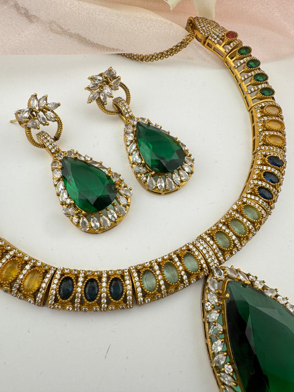 Stones, CZ/AD Gold Plated necklace set, Indian Bridal Jewelry set