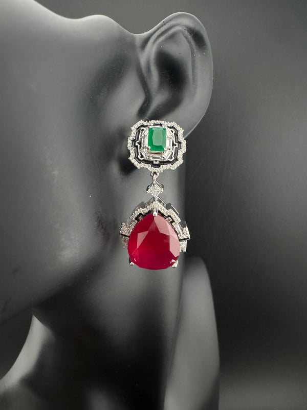 Cubic Zirconia, Doublet stone, Enamel, Designer inspired Dangle earrings, Indian Jewelry