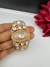 Moissanite Kundan, MOP, CZ Adjustable Bracelet Bangle, Gold Polish Designer Bangle