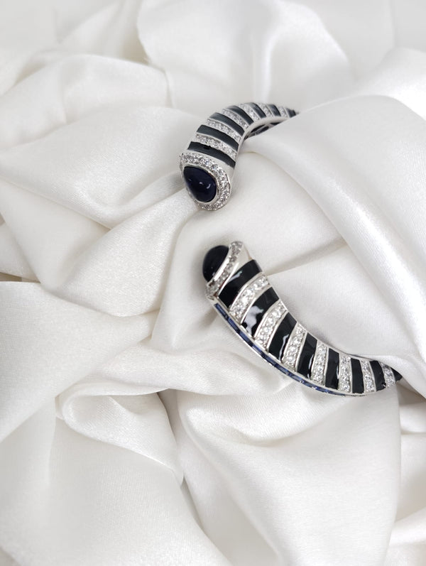 Cuff bracelet Bangale with Enamel, American Diamonds, crystal stones, CZ, Fits size upto 2.6"