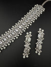 Step cut Crystals and CZ Diamond Statement Necklace Set, White Gold Plated Choker set