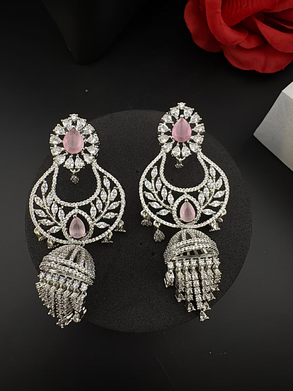 Premium Cubic Zirconia Chandbali humka earrings is designer Inspired, Statement Long earring, Bridal, Party, Wedding jewelry, chic, Indian