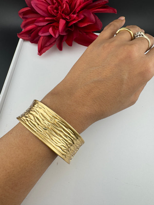 Brushed finished Gold Cuff Chunky Bracelet Bangle, Anti Tarnish, fits sizes upto 2.6"