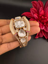 Moissanite Kundan, MOP, CZ Adjustable Bracelet Bangle, Gold Polish Designer Bangle