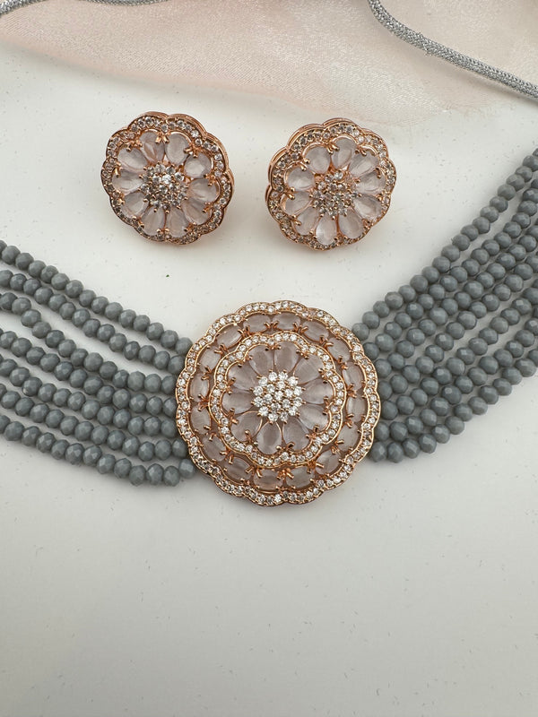 Hydro beads, CZ, Stones Choker necklace set, Indian Bridal Jewelry, chic set