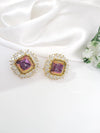 Gold Polish Crystal Stone Stud Earrings, Cubic Zirconia, AD, CZ, Indian Jewelry