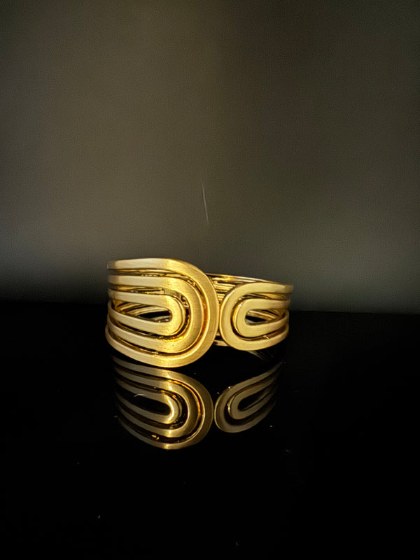 Brushed finished Gold Chunky Cuff Bracelet Bangle, Anti Tarnish, fits sizes upto 2.6"