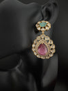 Pink and Green Kundan, CZ, Chandbali Earrings, High shine, Bridal, Moissanite, Tyaani inspired Designer jewelry
